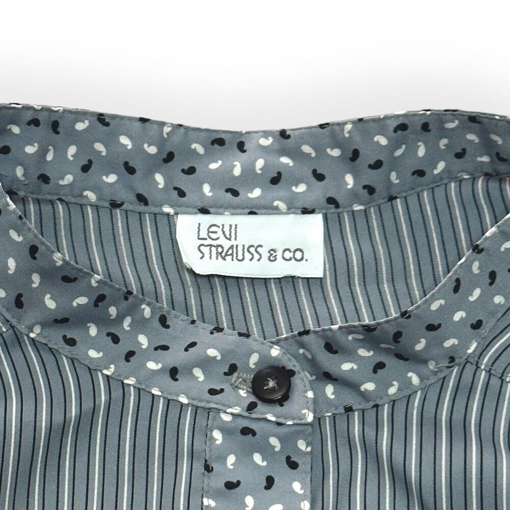 Vintage LEVI'S STRAUSS &CO Pinstripe Popover Shirt Roll Tab Sleeve Gray Relaxed